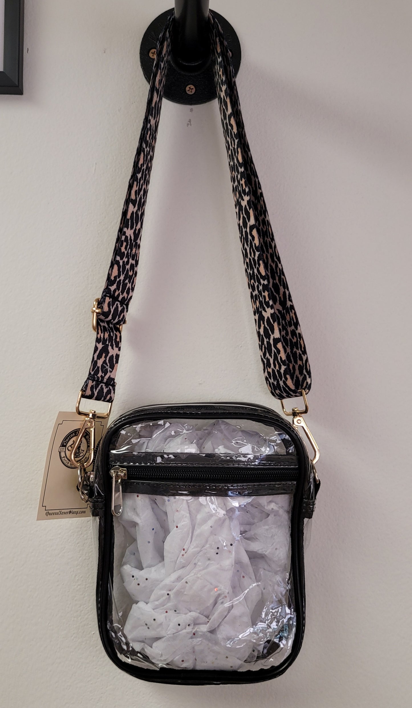 Clean vinyl cross body concert bag with thick strap