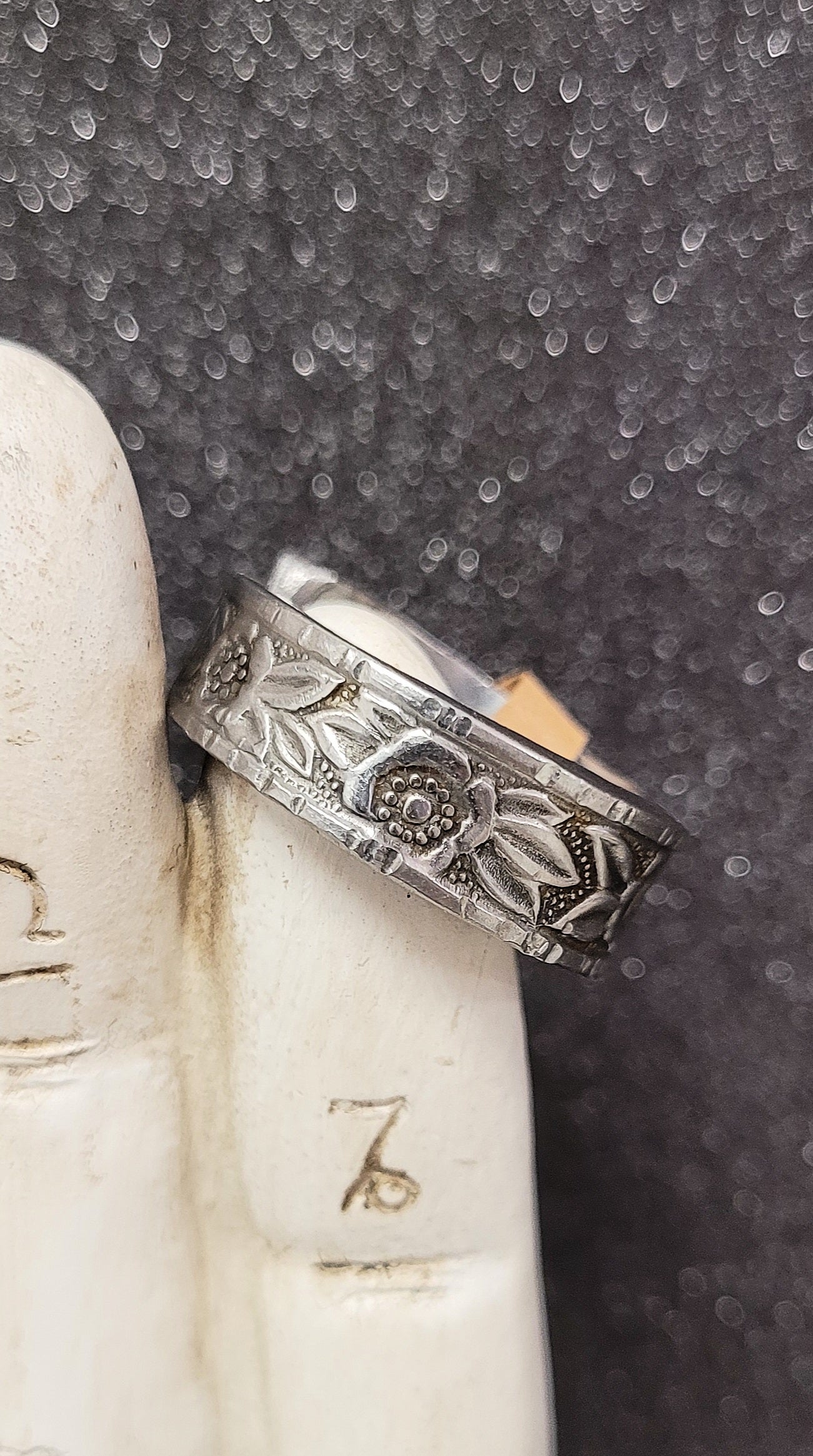 Upcycled floral rose print stainless steel ring