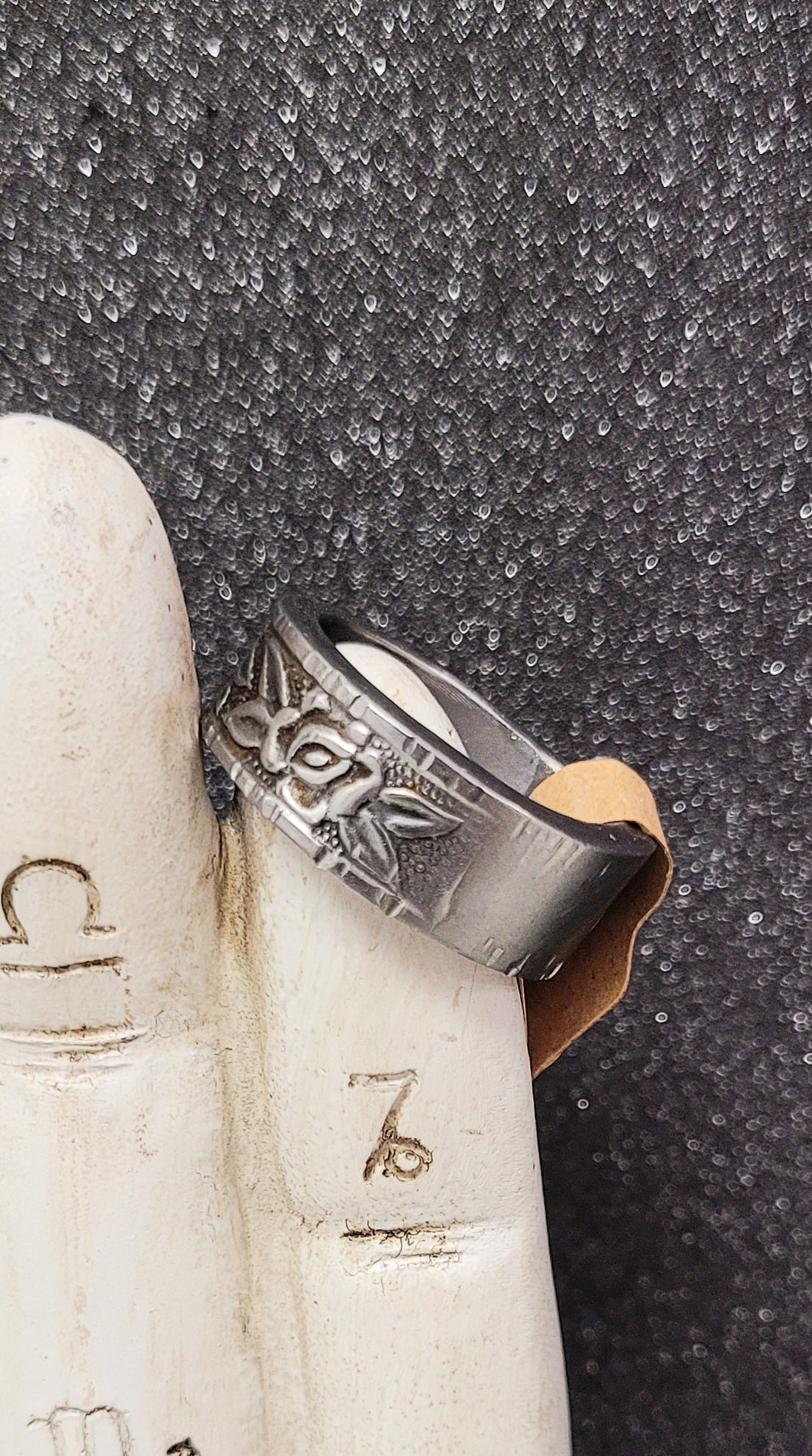 Upcycled floral rose print stainless steel ring