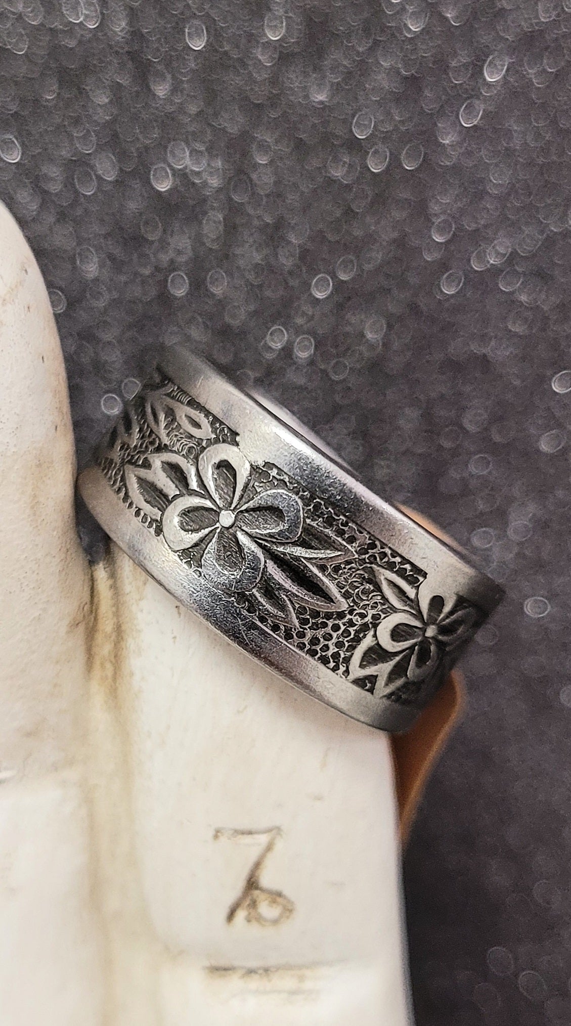 Upcycled daisy floral stainless steel ring