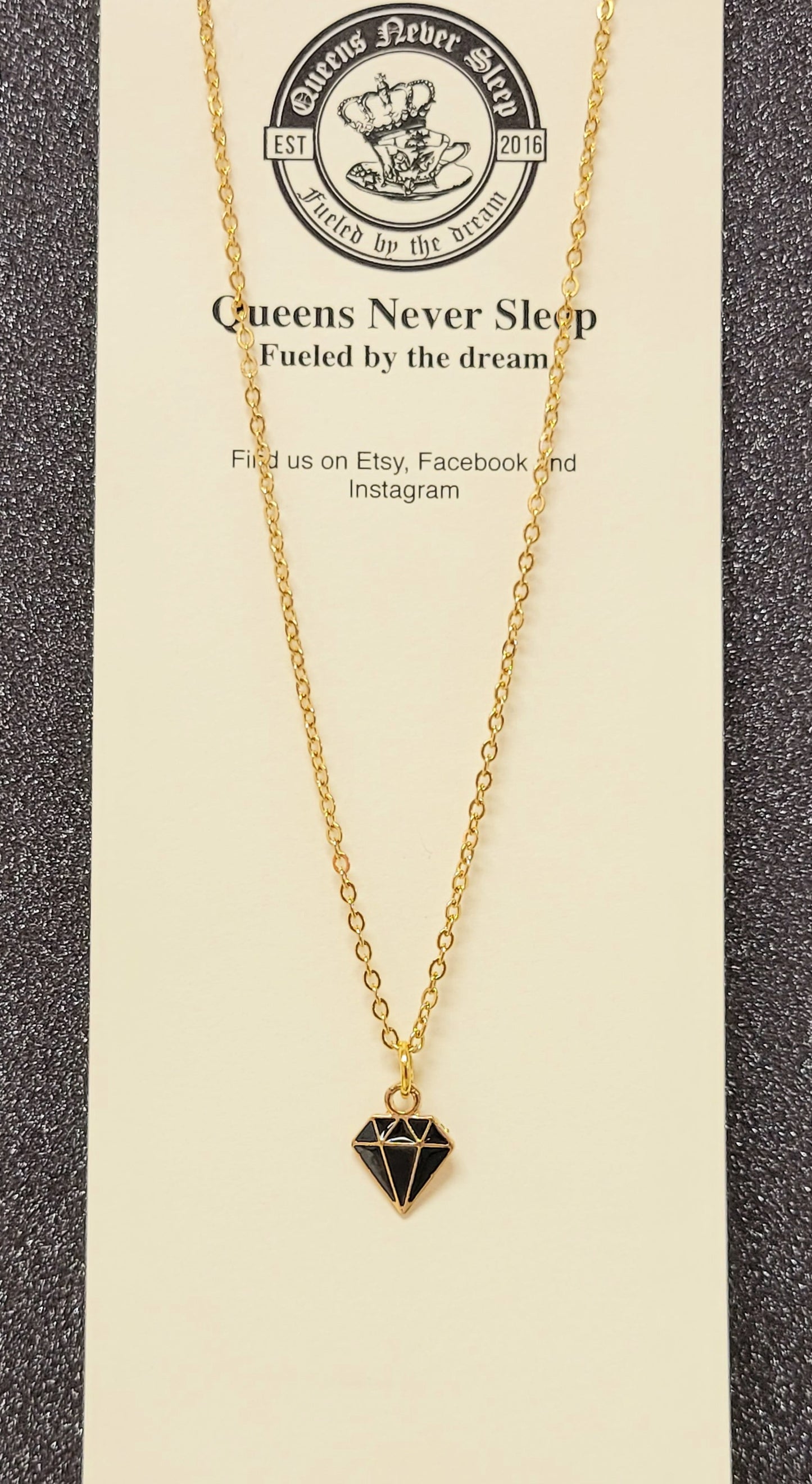 Black And Gold Enamel Diamonds Charm Necklace