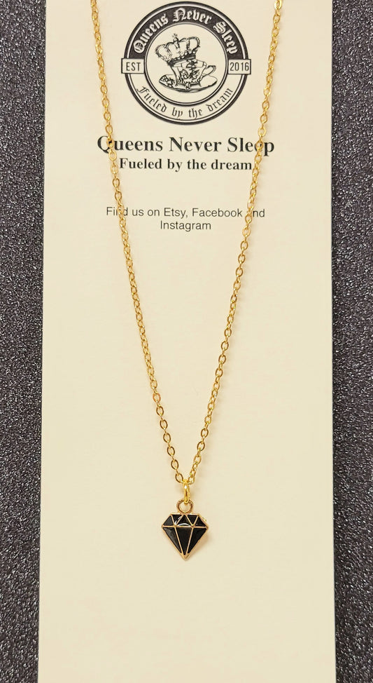 Black And Gold Enamel Diamonds Charm Necklace