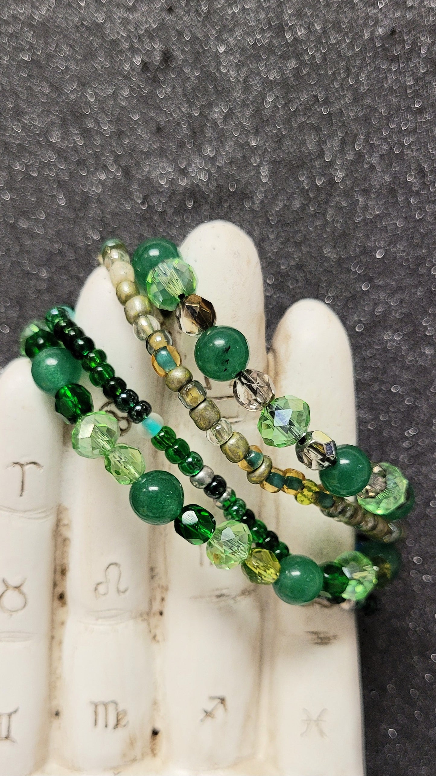 Green Iridescent Glass Bead Stackable Bracelet Set