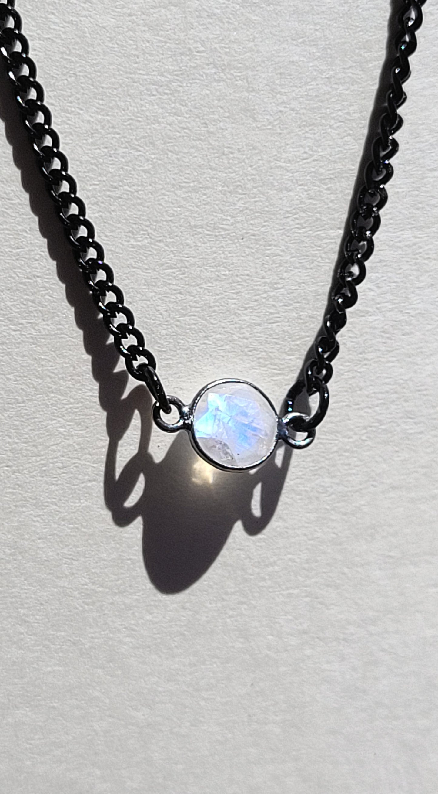 Diamond Cut Moonstone Black Chain Necklace