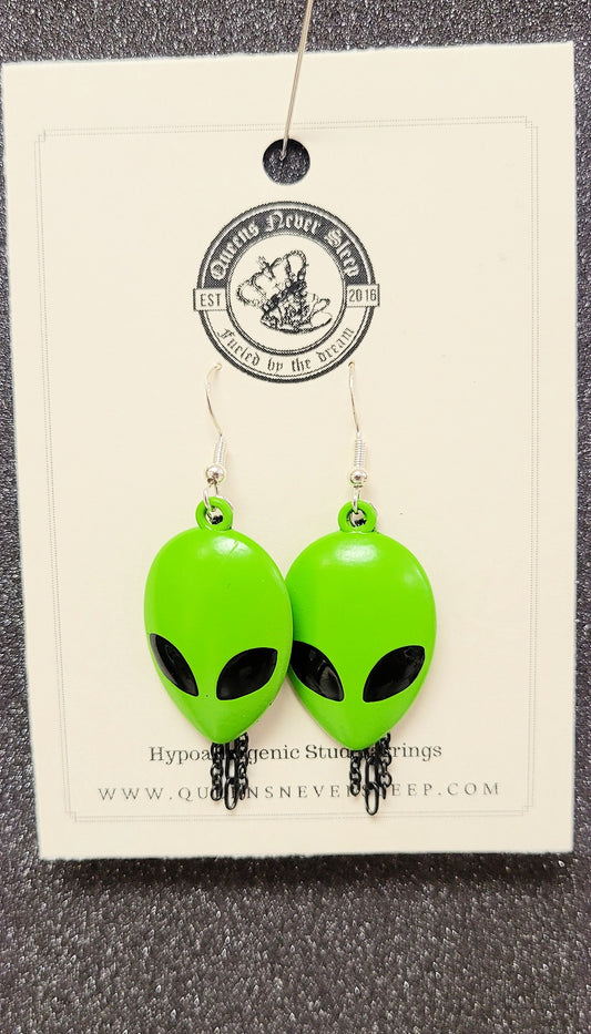Green Alien Head Earrings