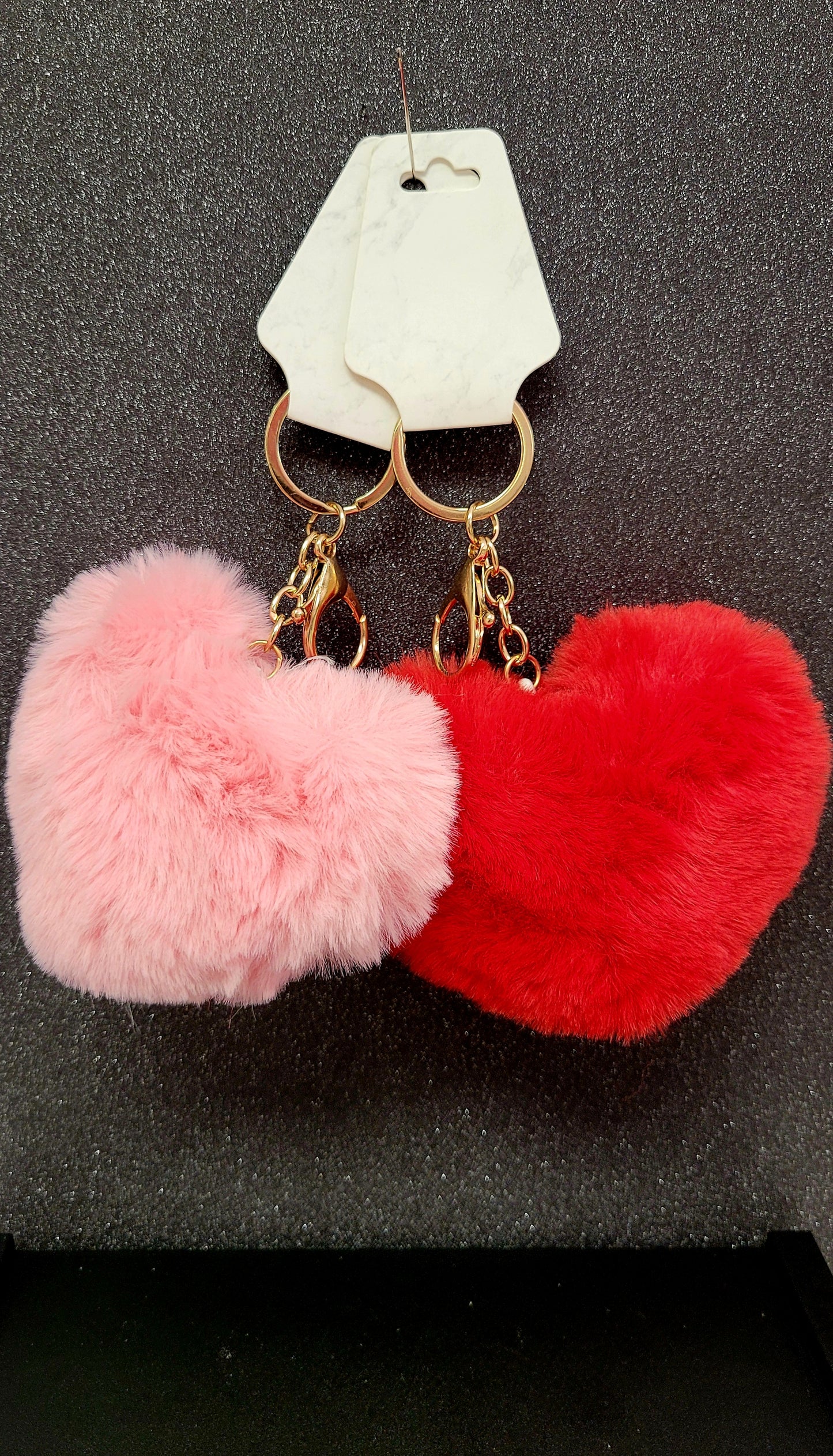 Red or pink fluffy heart keychain