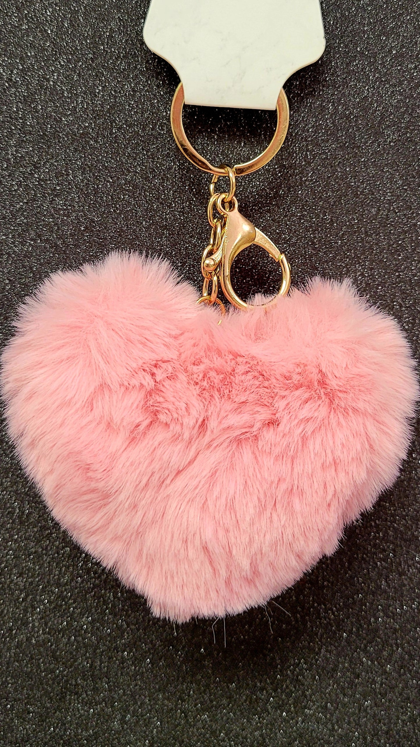 Red or pink fluffy heart keychain