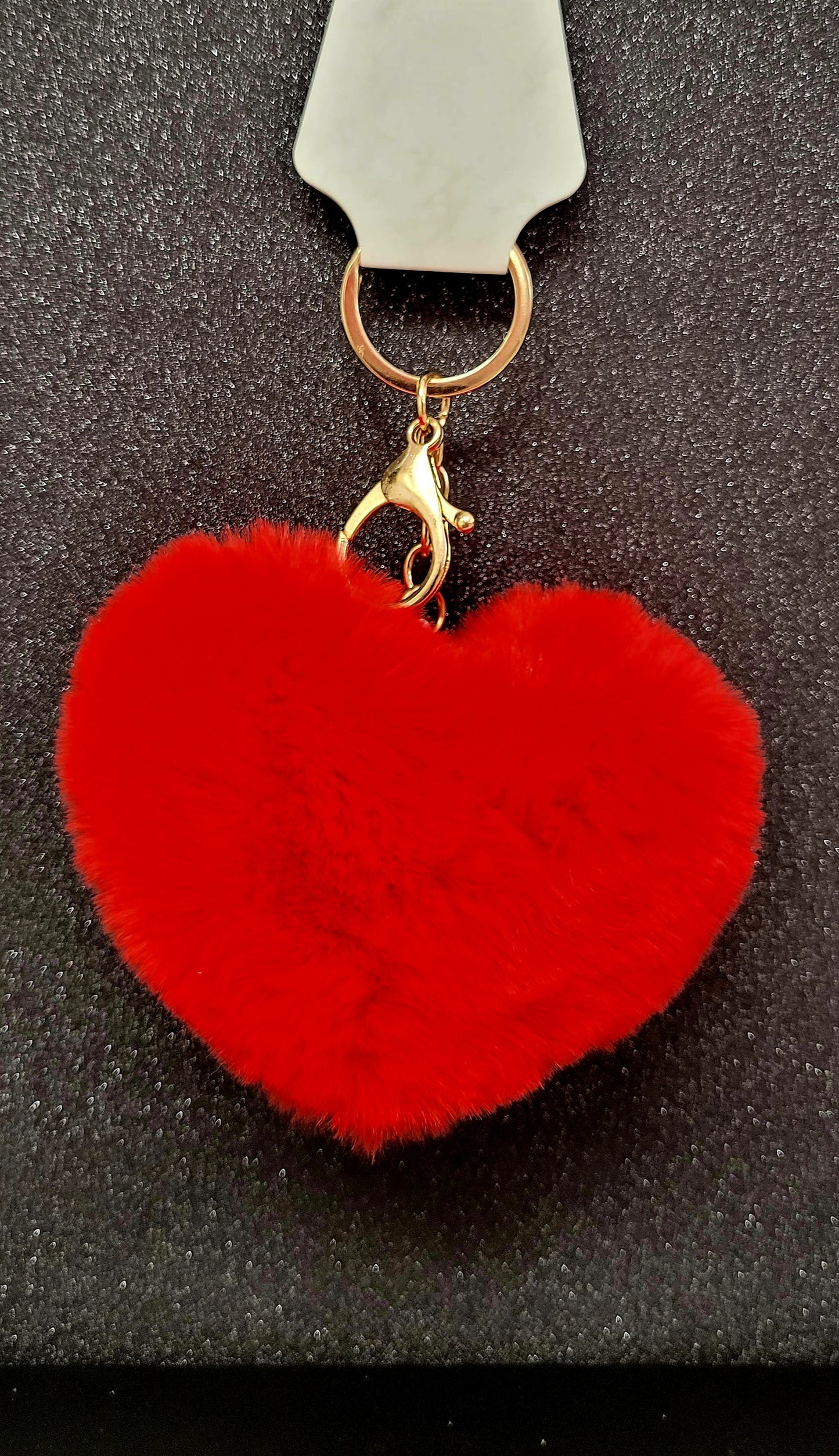 Red or pink fluffy heart keychain