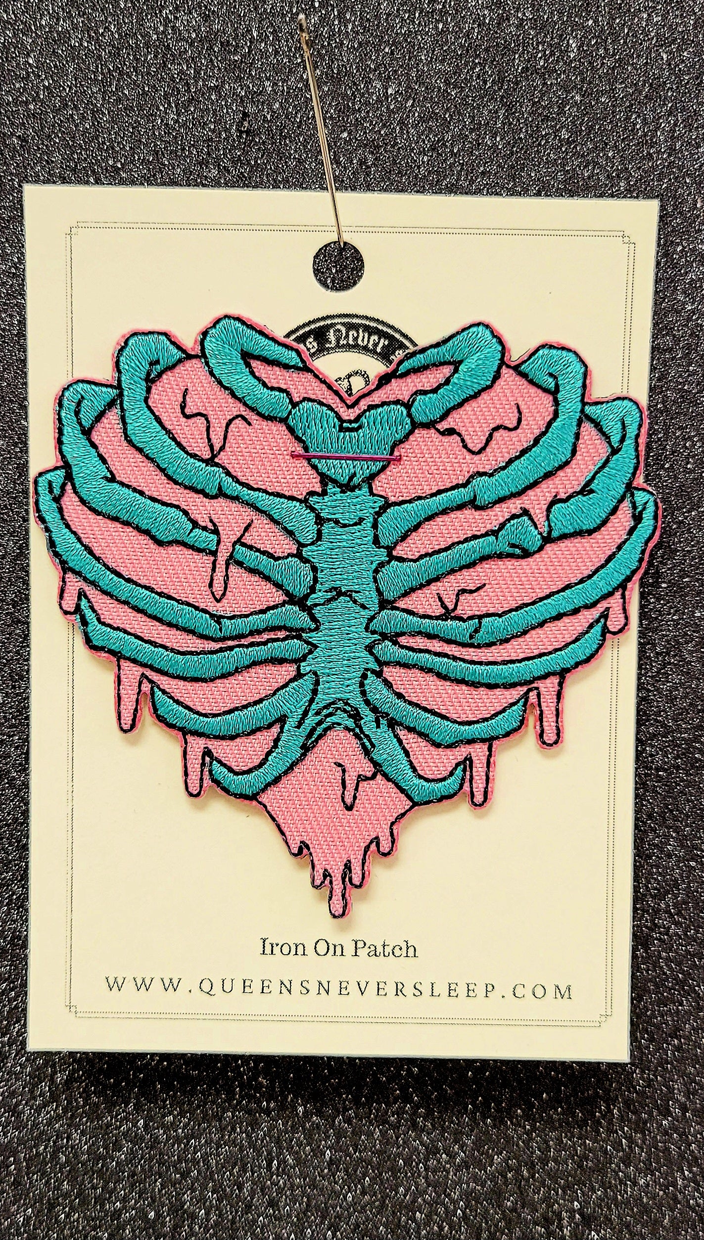 Pink melting heart with turquoise ribcage patch