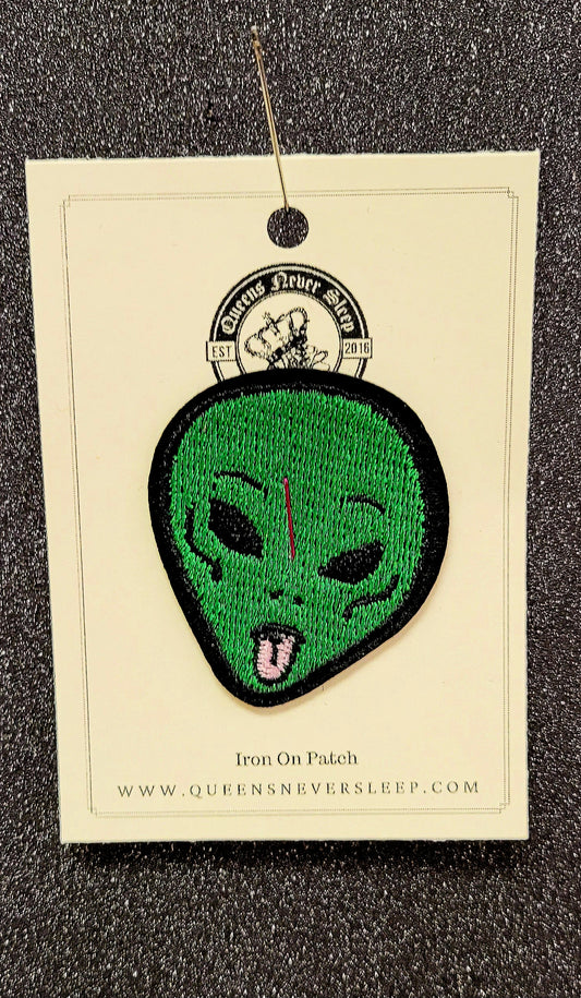 Alien head sticking tongue out patch