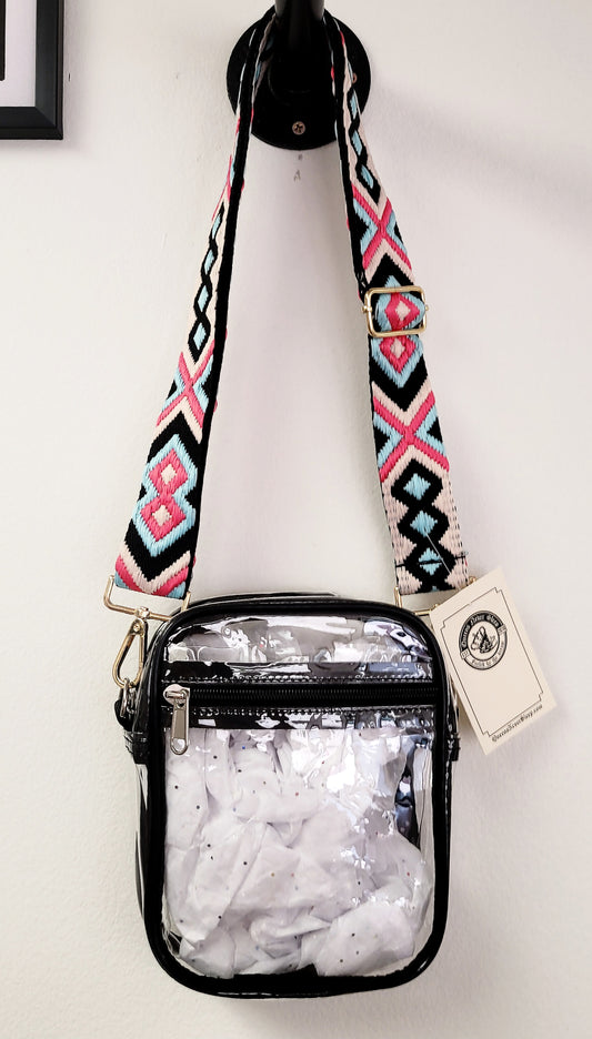 Clean vinyl cross body concert bag with thick strap