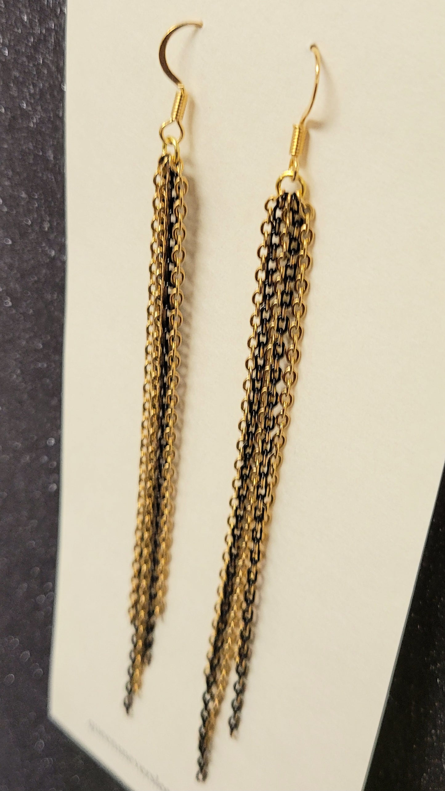 Black & Gold staggered chain earrings