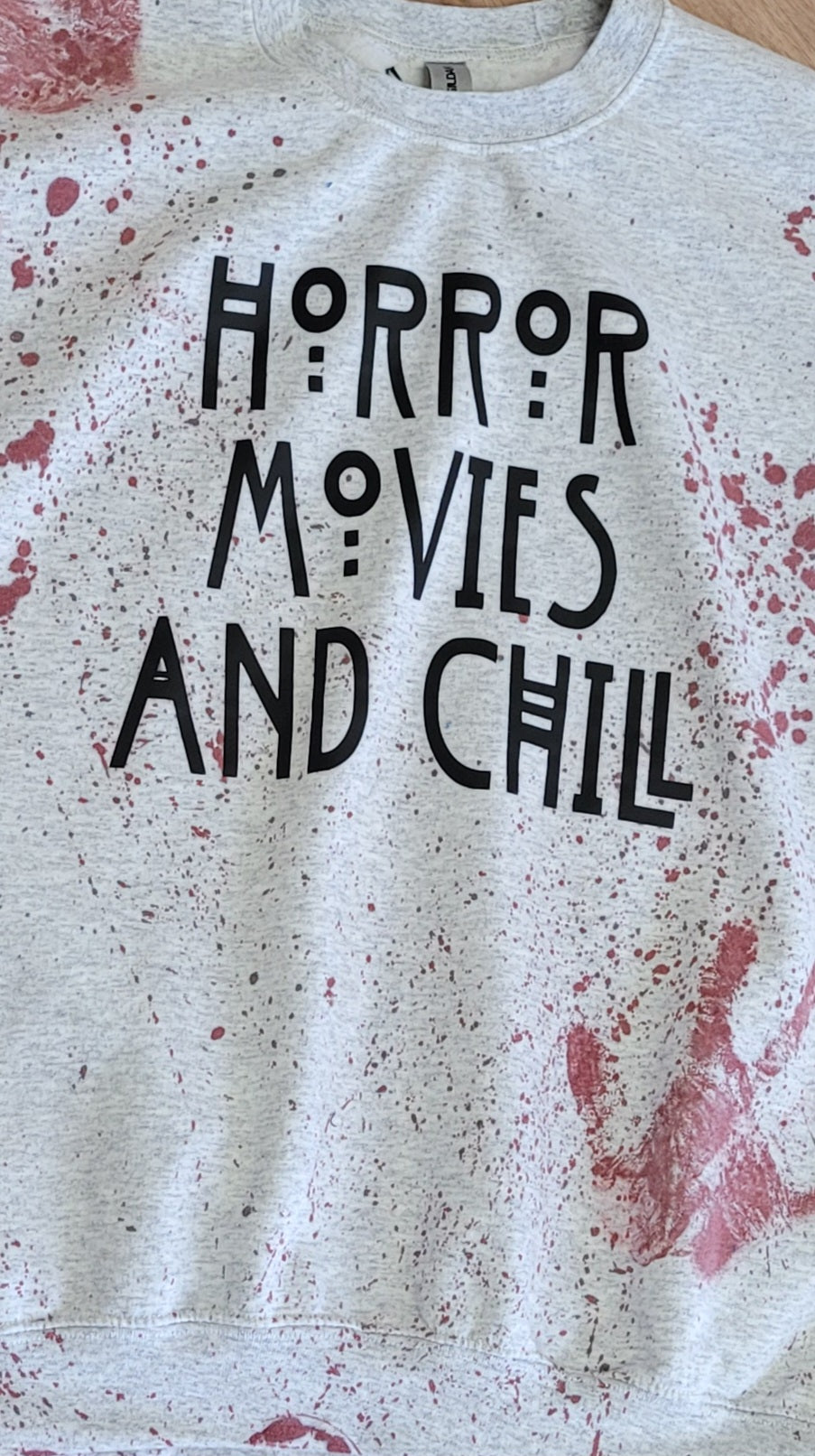 Horror Movies And Chill Blood Splatter Grey Crewneck