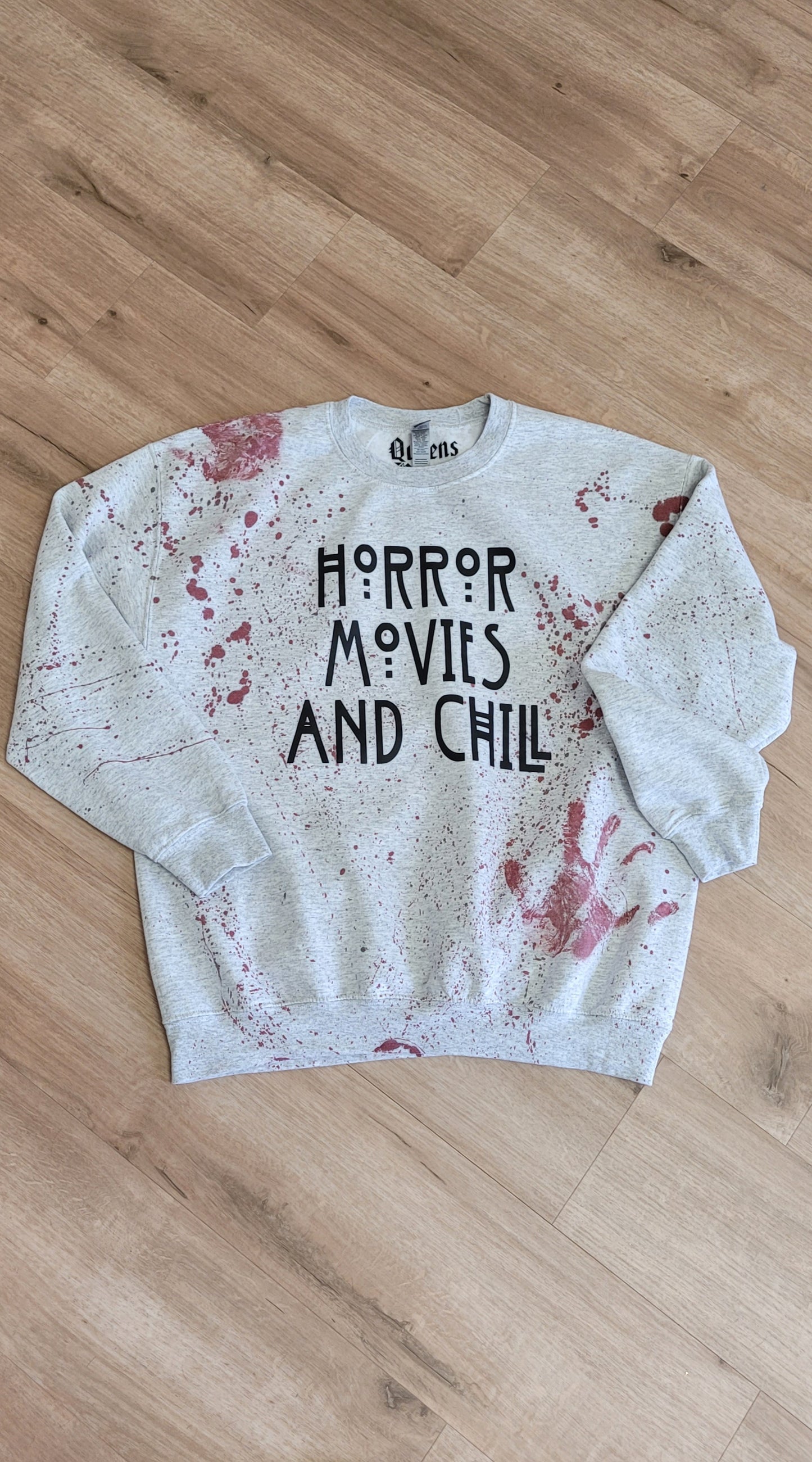 Horror Movies And Chill Blood Splatter Grey Crewneck