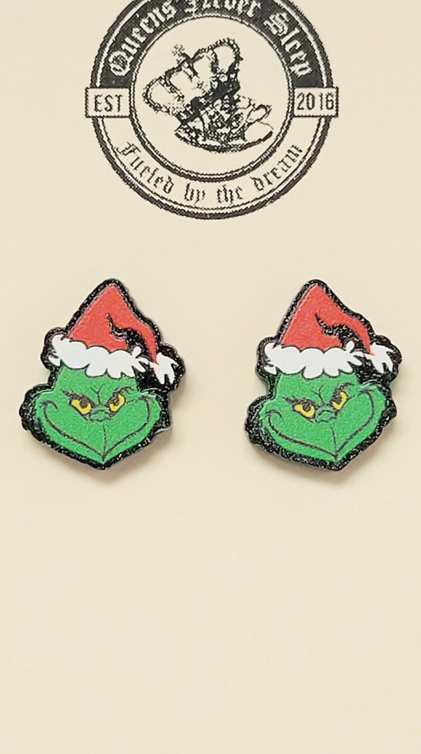 Grinch face studs earrings