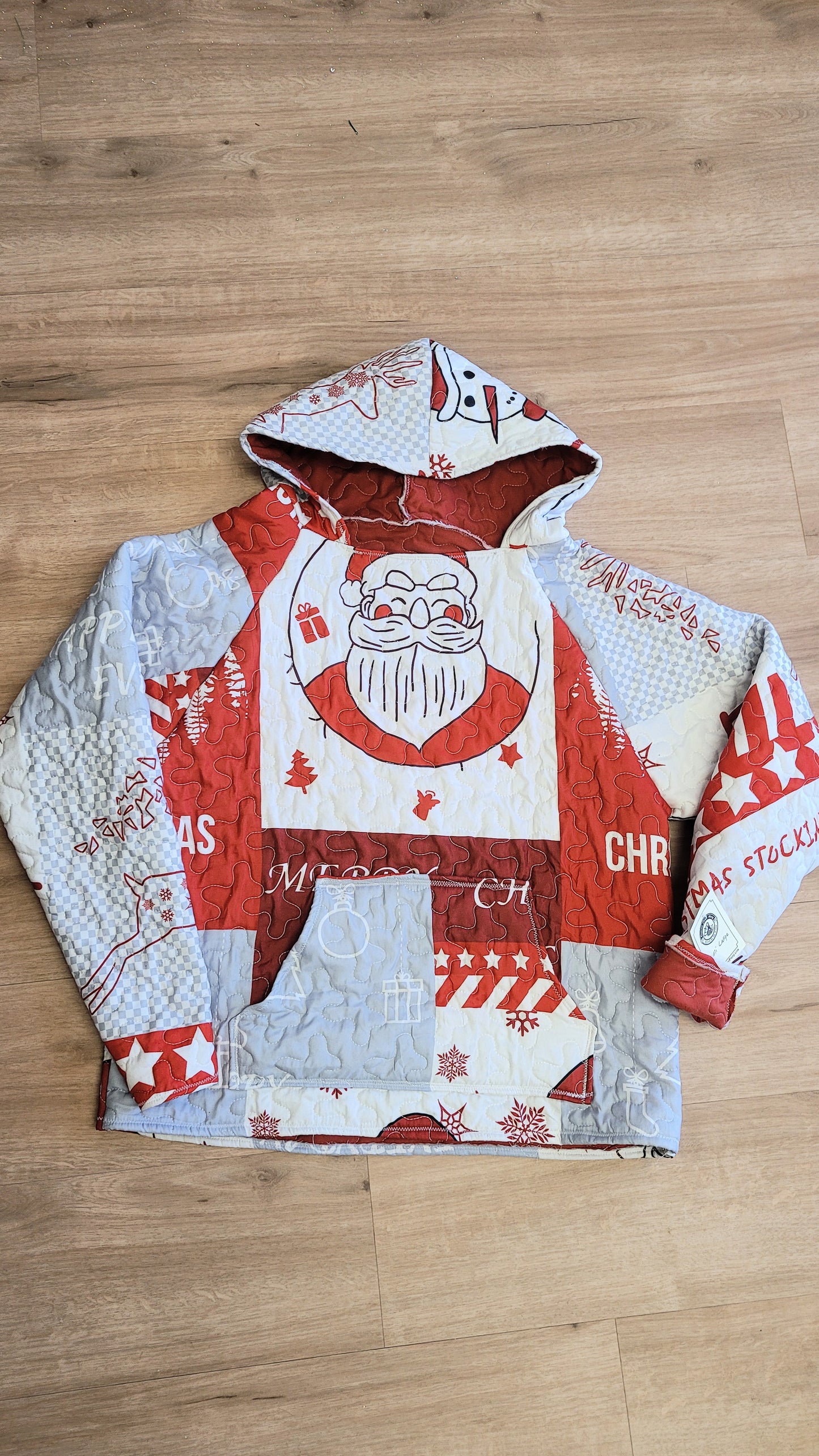 Upcycled Christmas Santa quilt hoodie