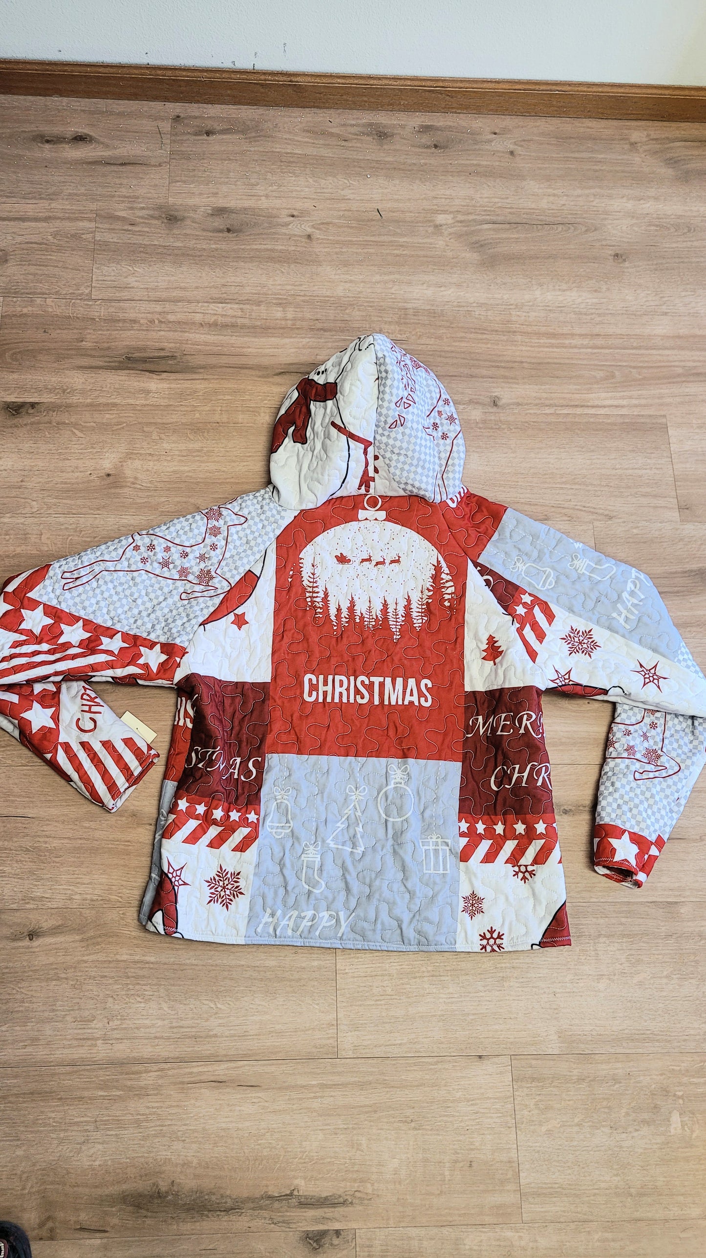 Upcycled Christmas Santa quilt hoodie