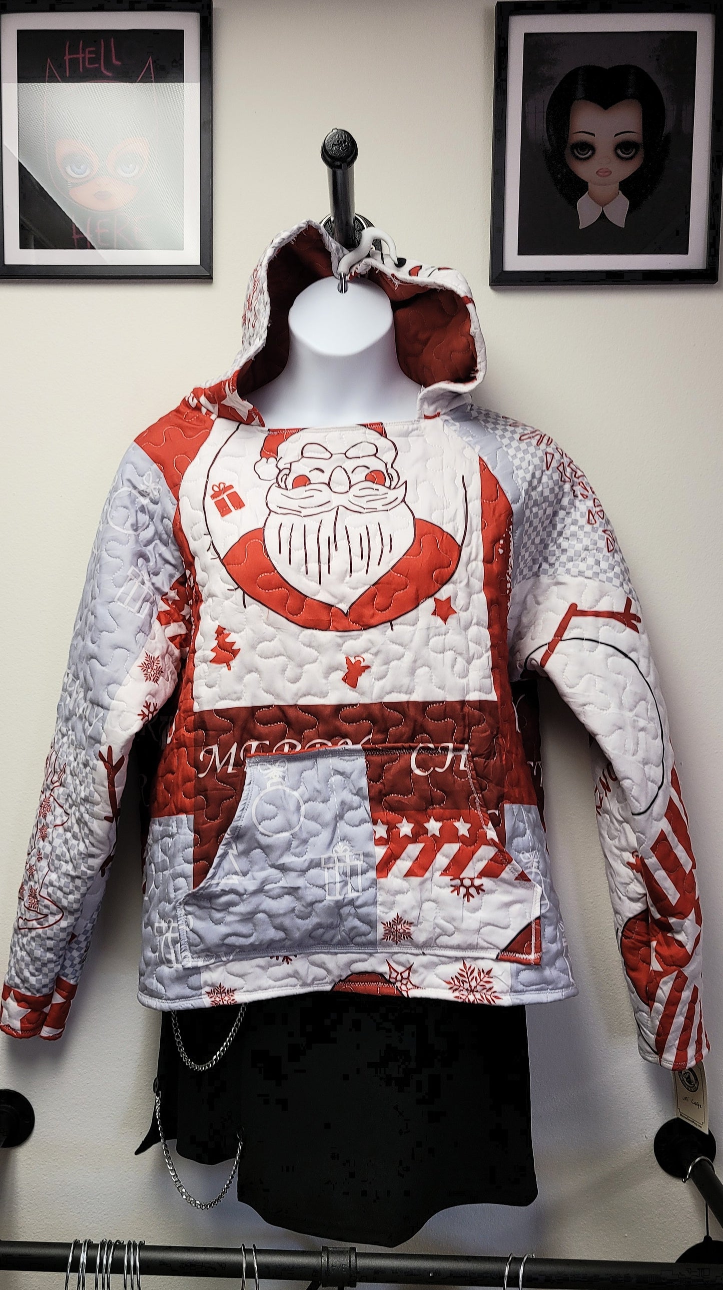 Upcycled Christmas Santa quilt hoodie