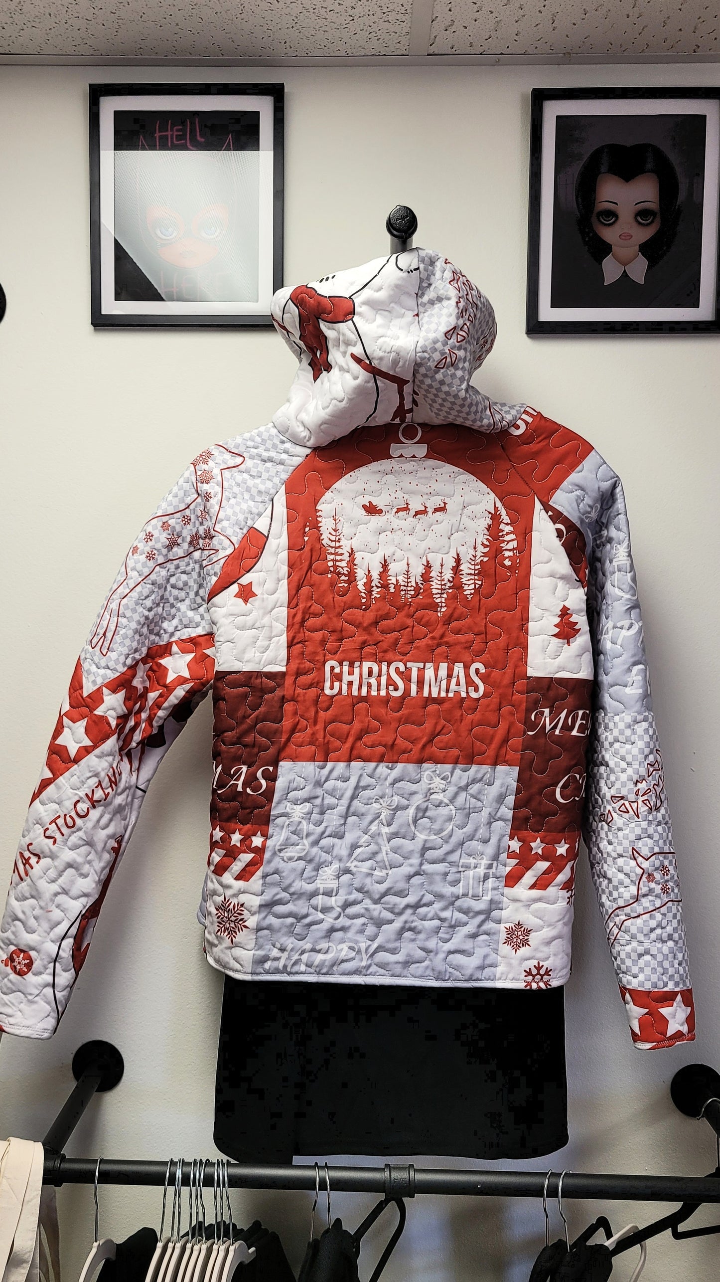 Upcycled Christmas Santa quilt hoodie