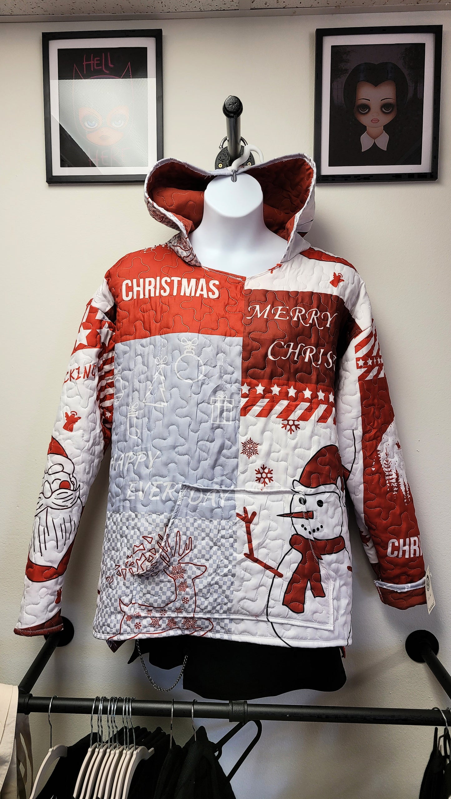 Upcycled Christmas snowman quilt hoodie