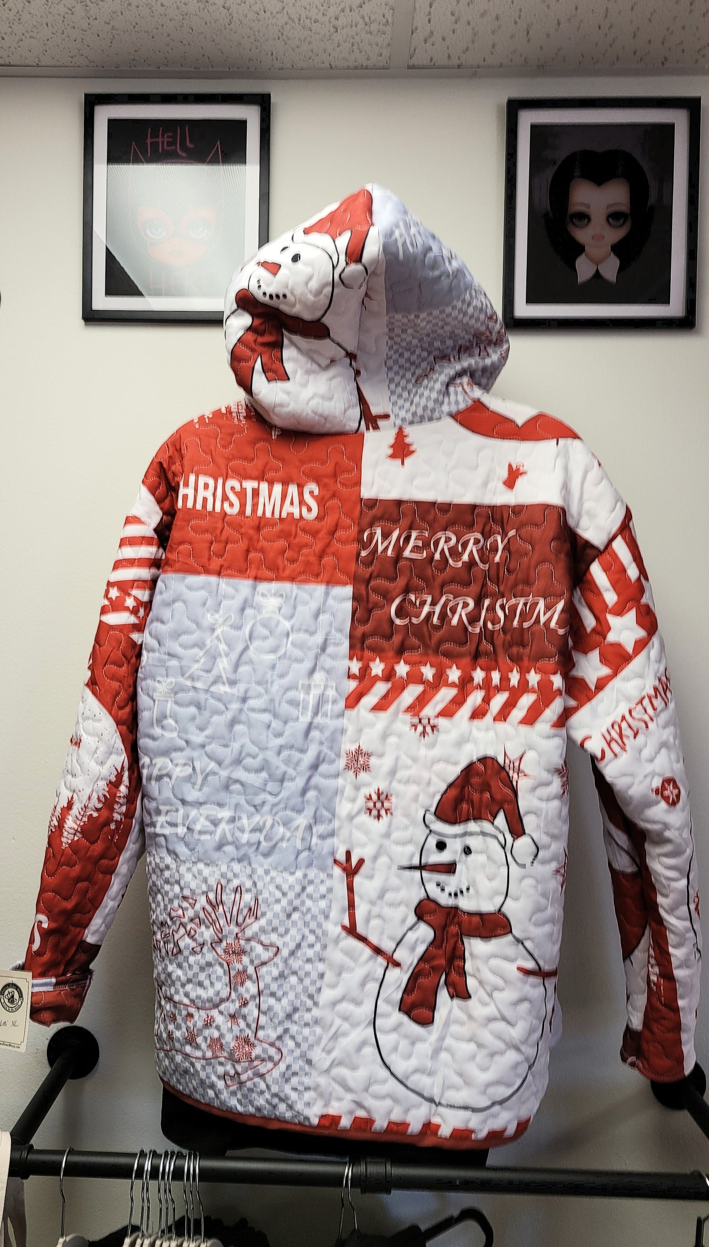 Upcycled Christmas snowman quilt hoodie