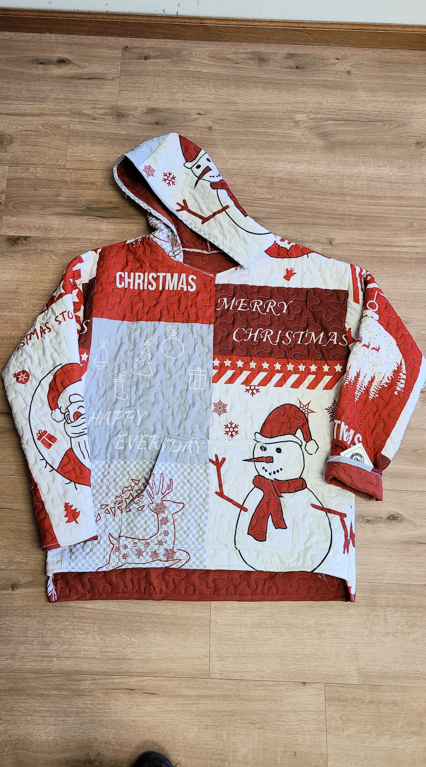 Upcycled Christmas snowman quilt hoodie