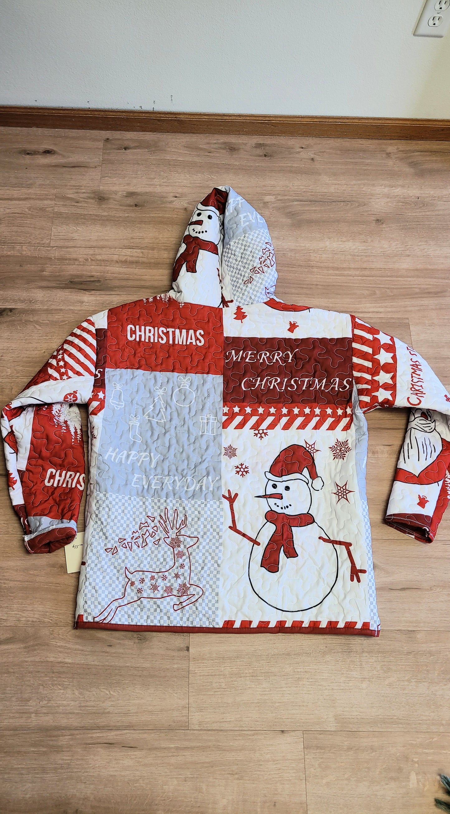 Upcycled Christmas snowman quilt hoodie