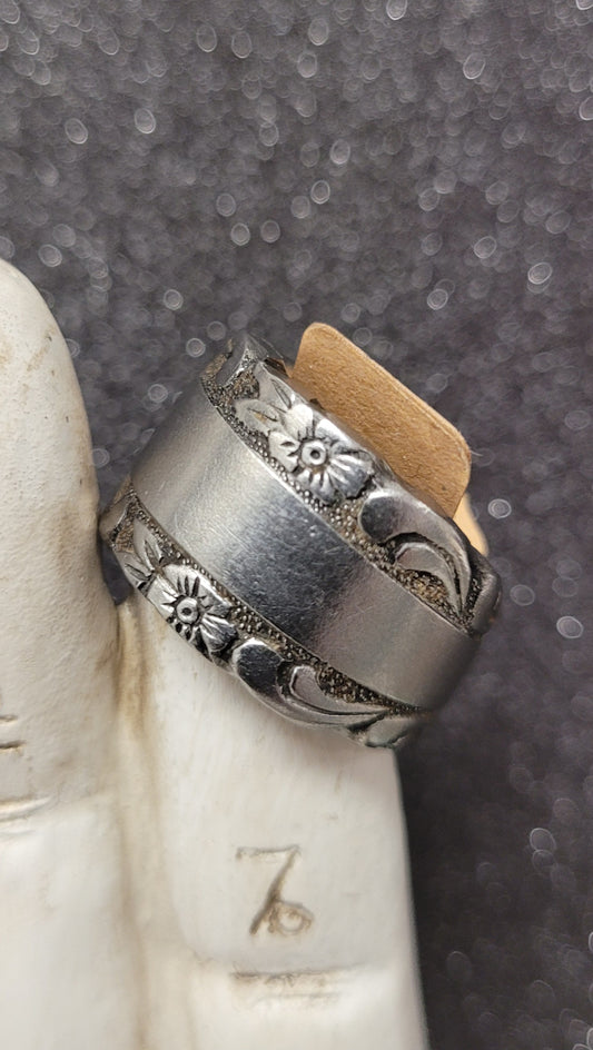 Floral And Filigree Upcycled Stainless Steel Ring