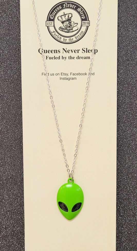 Green Alien Head Pendant Necklace