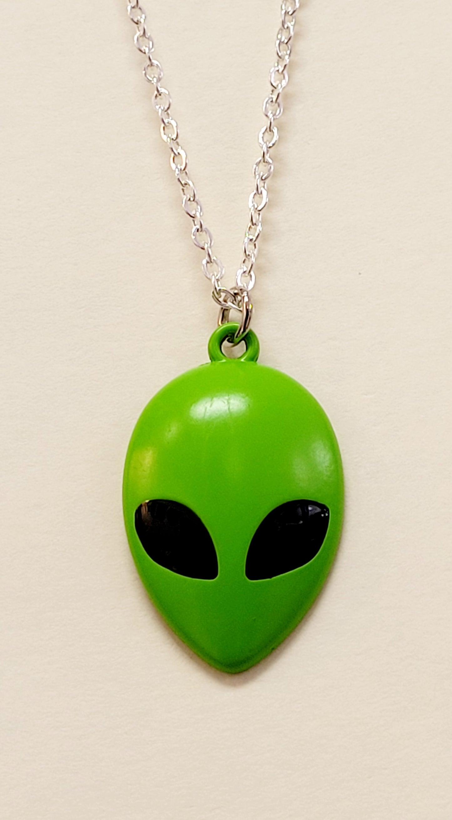 Green Alien Head Pendant Necklace