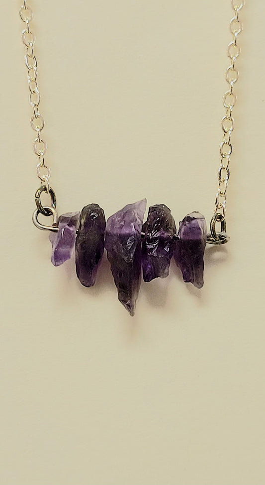 Natural Raw Amethyst Chip Bar Necklace