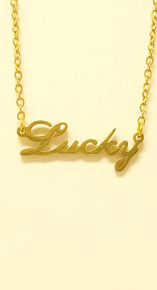 Gold "Lucky" Script Necklace