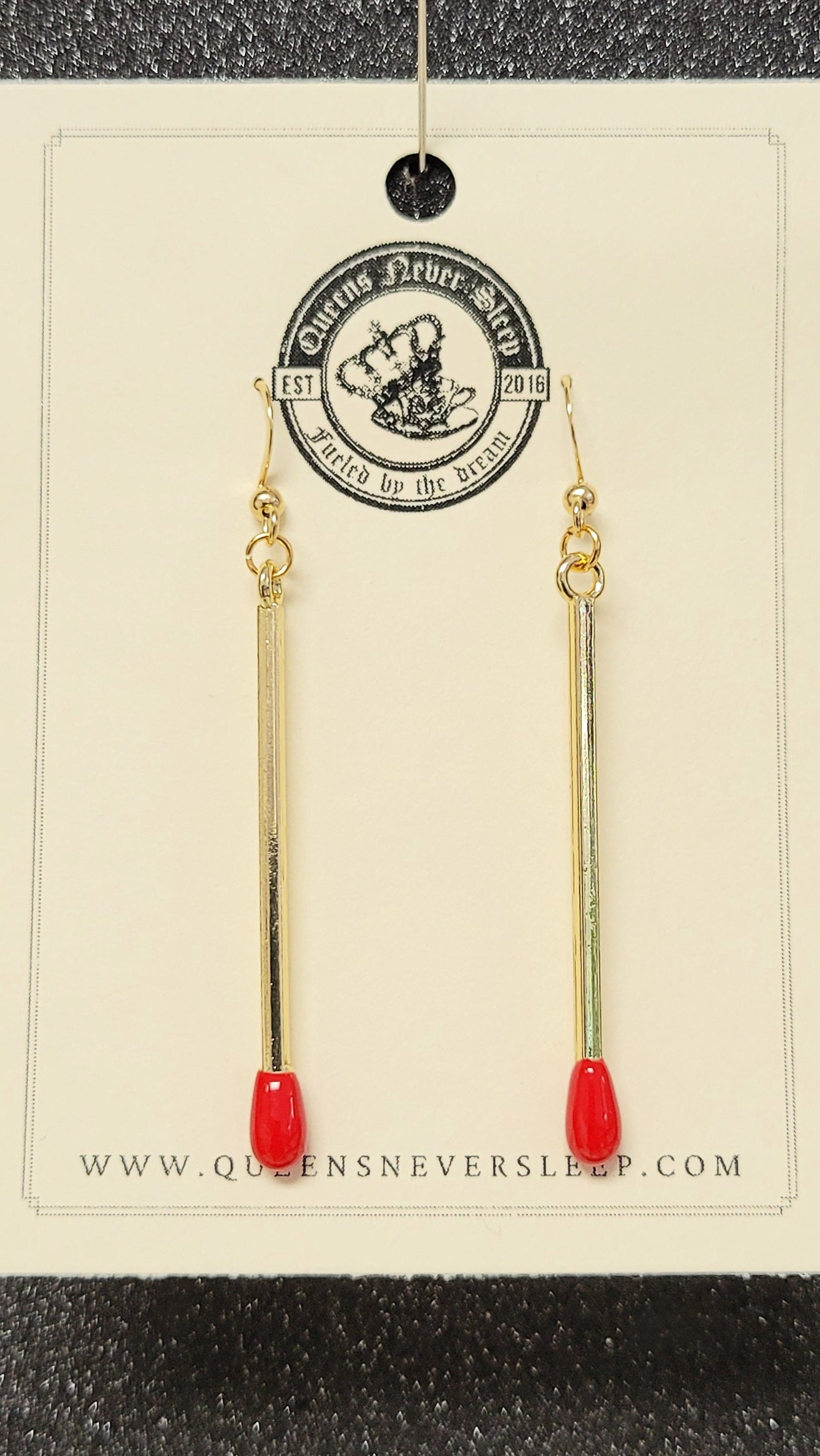 Gold With Red Enamel Detail Matchstick Earrings