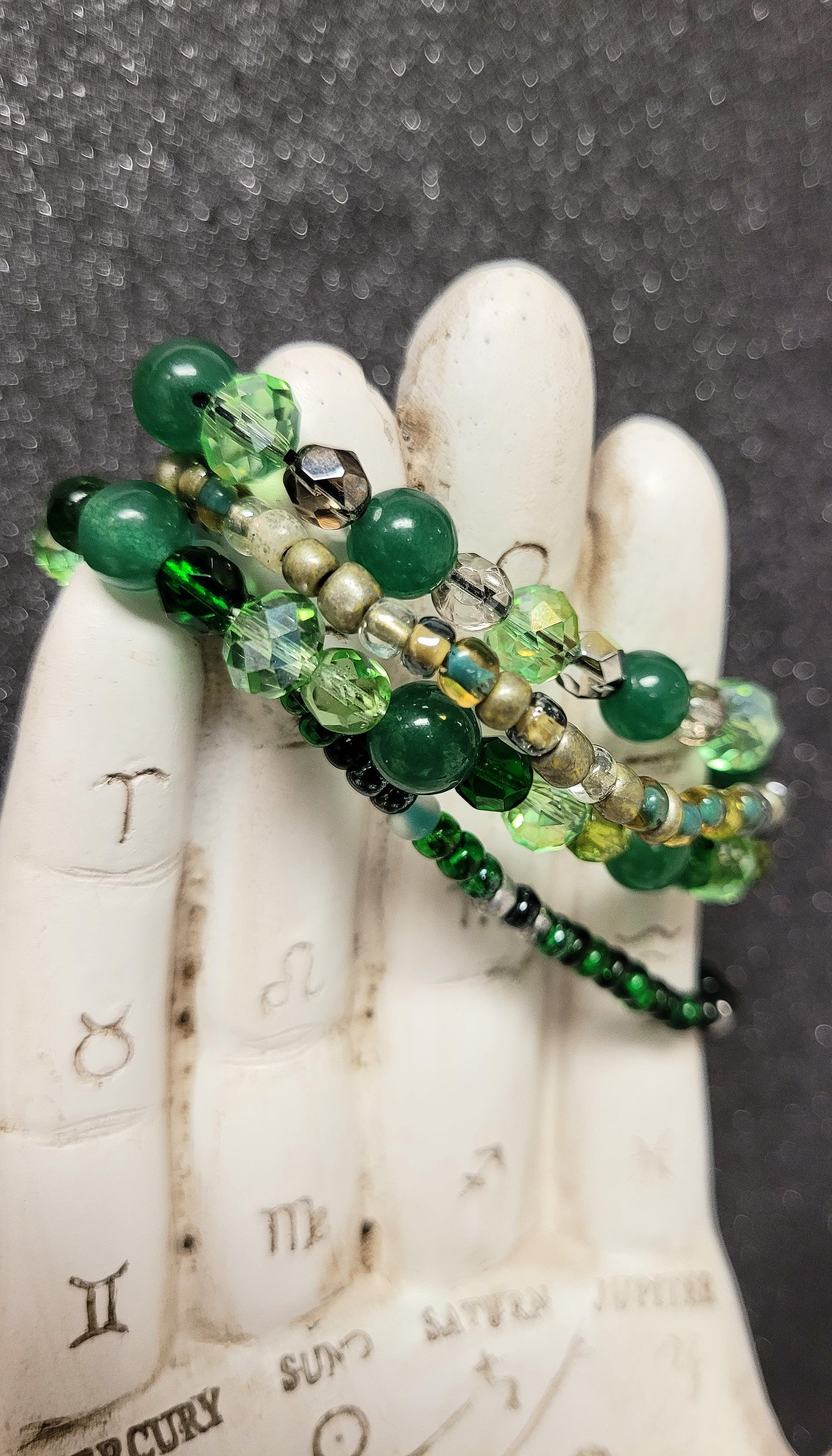 Green Iridescent Glass Bead Stackable Bracelet Set