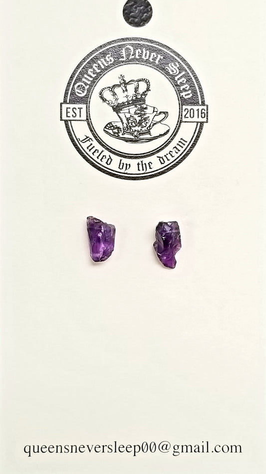 Raw Amethyst Chip Stud Earring