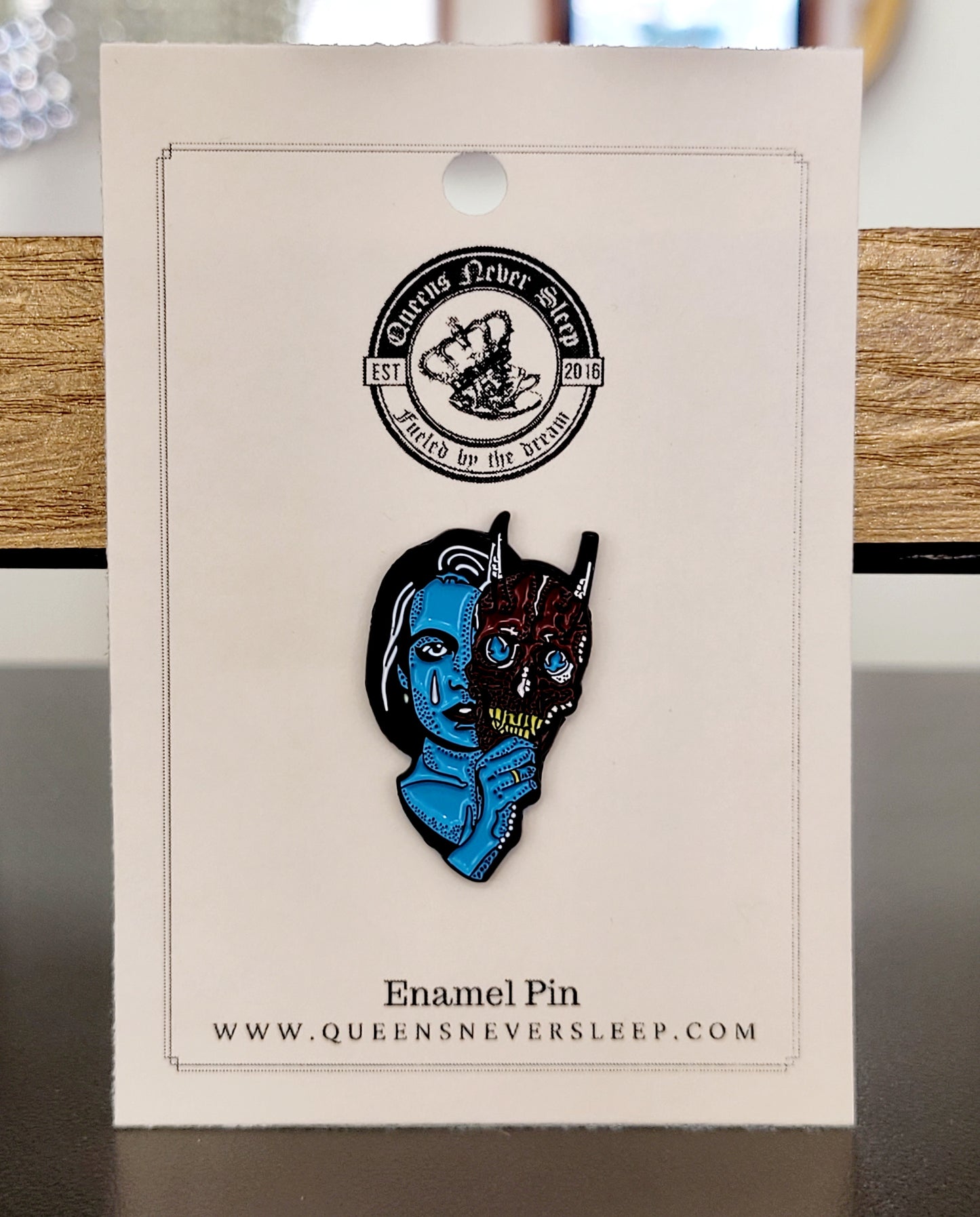 Blue Face Behind The Devil Mask Enamel Pin