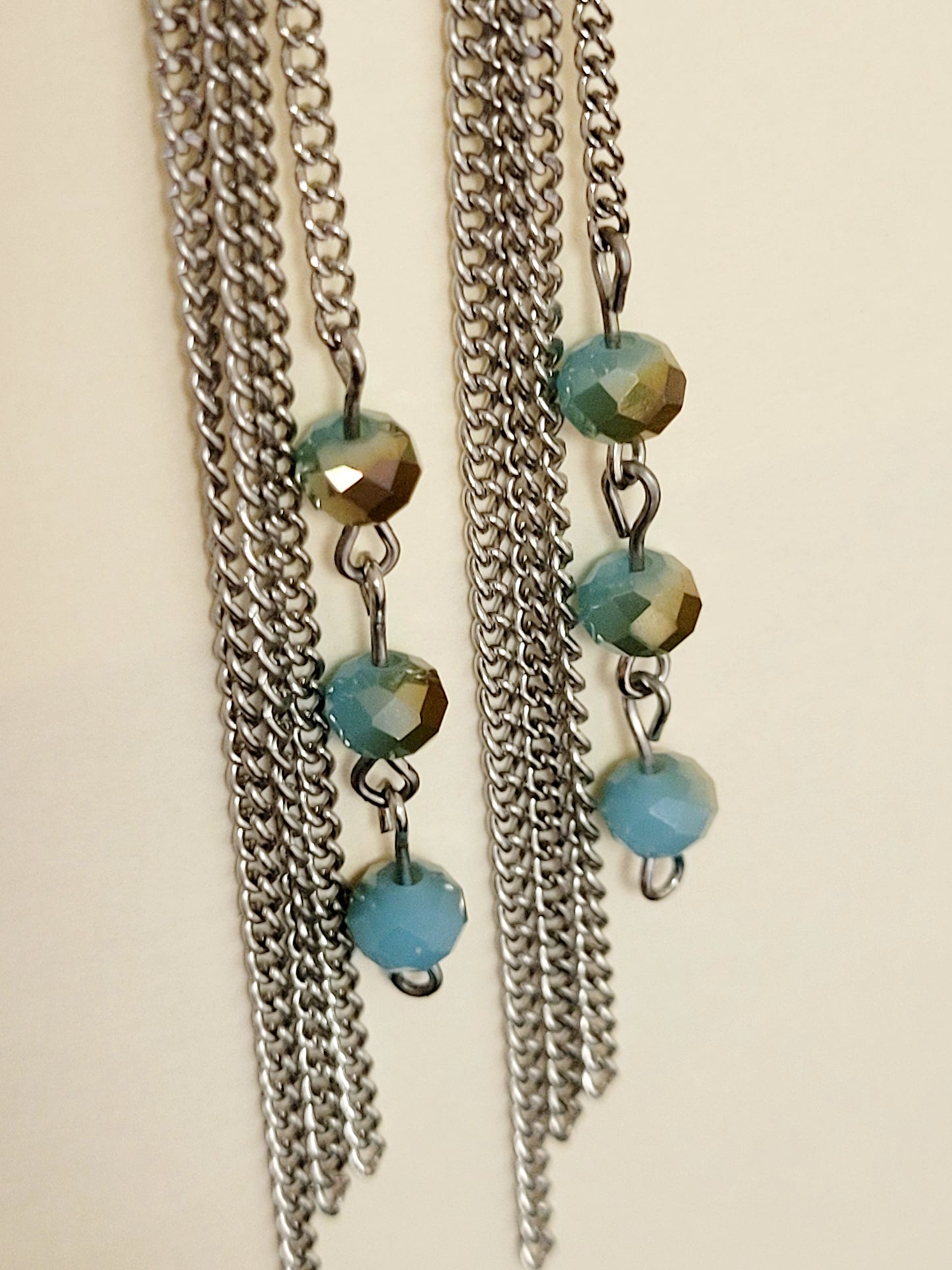 Silver With Gold Detailed Turquoise Bead Shoulder Duster Earrings